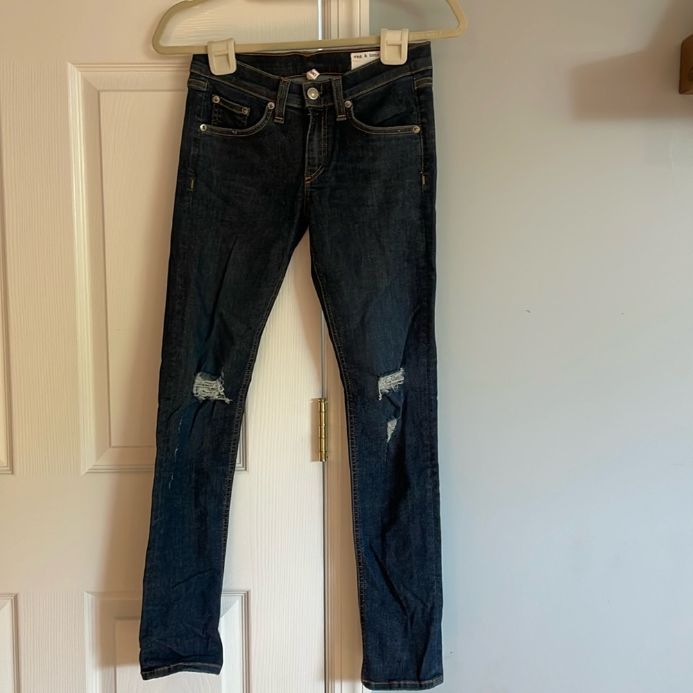rag & bone Dark Blue Distressed Ankle Jeans